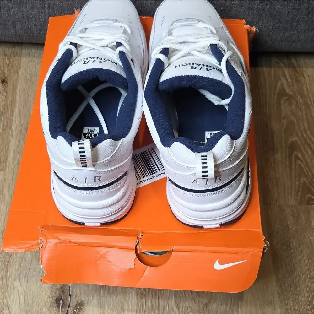 Nike Air Monarch IV White/Blue/Black Mens Low Top Lace-Up Athletic Sneaker 11.5M